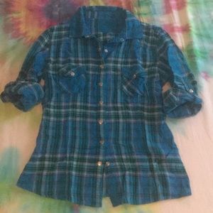 Slim fit flannel blue teal and purple size M